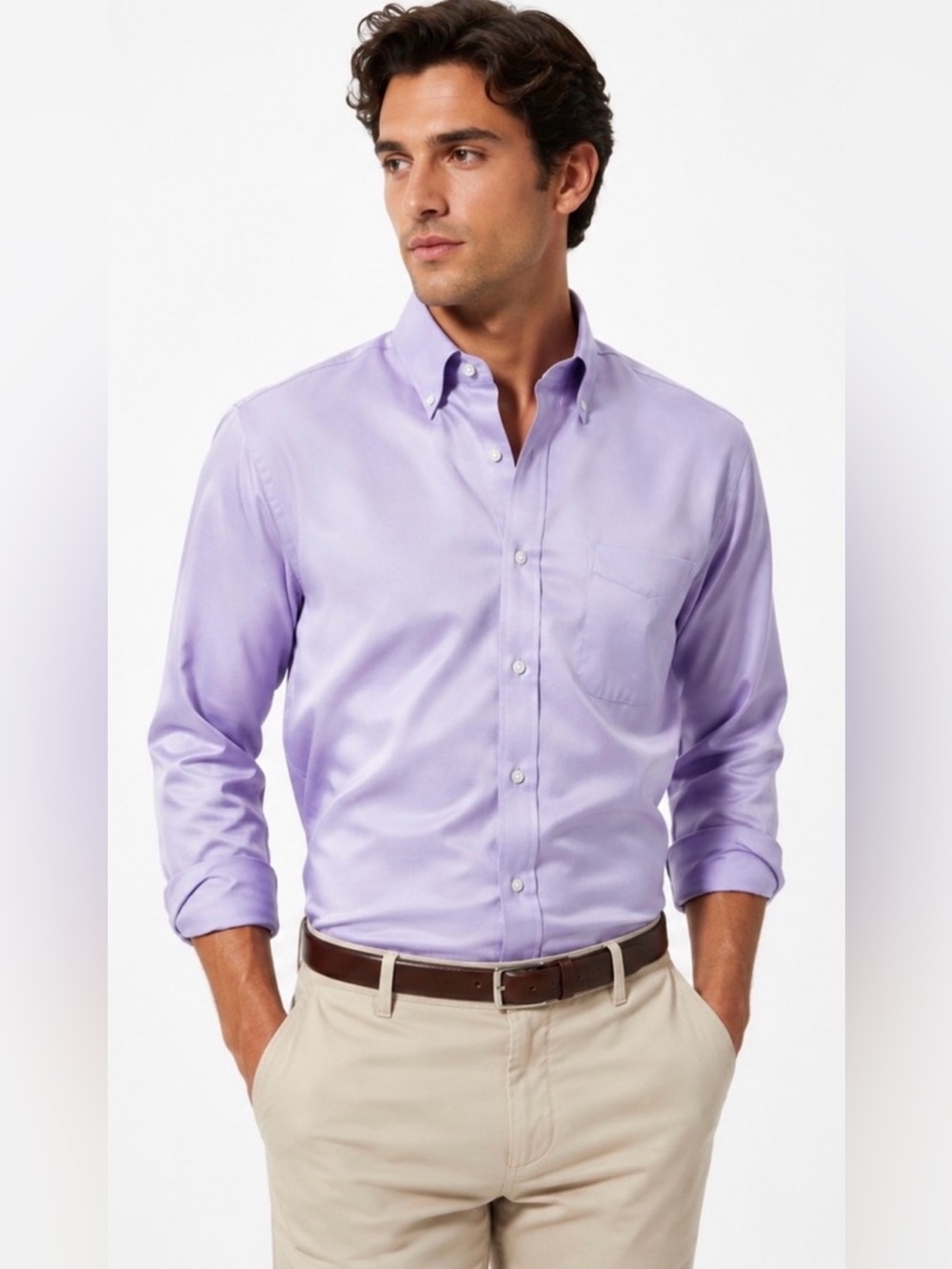 J. Crew Slim Bowery Wrinkle Free Dress Shirt with Button Down Collar in Purple